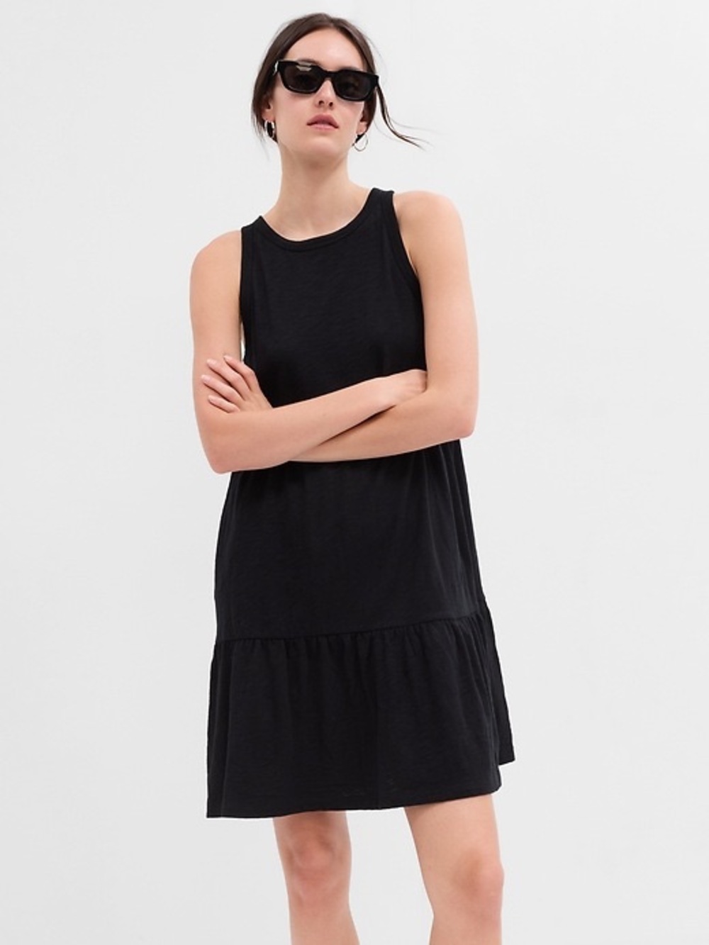 GAP Sleeveless Tiered Midi Dress Black Cotton XL